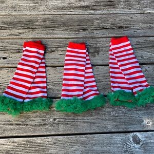 New 3 Christmas baby/toddler leg warmers red green